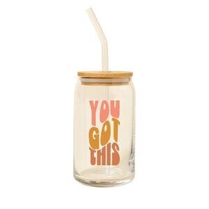 Creative On The Go Glasses with Glass Straw, You Got This